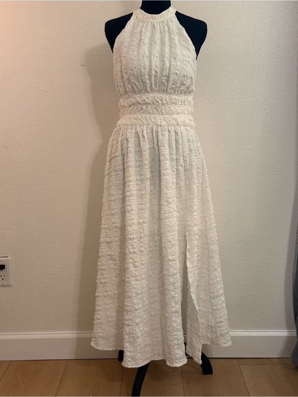 FLORET STUDIOS -White Textured Halter Maxi Dress